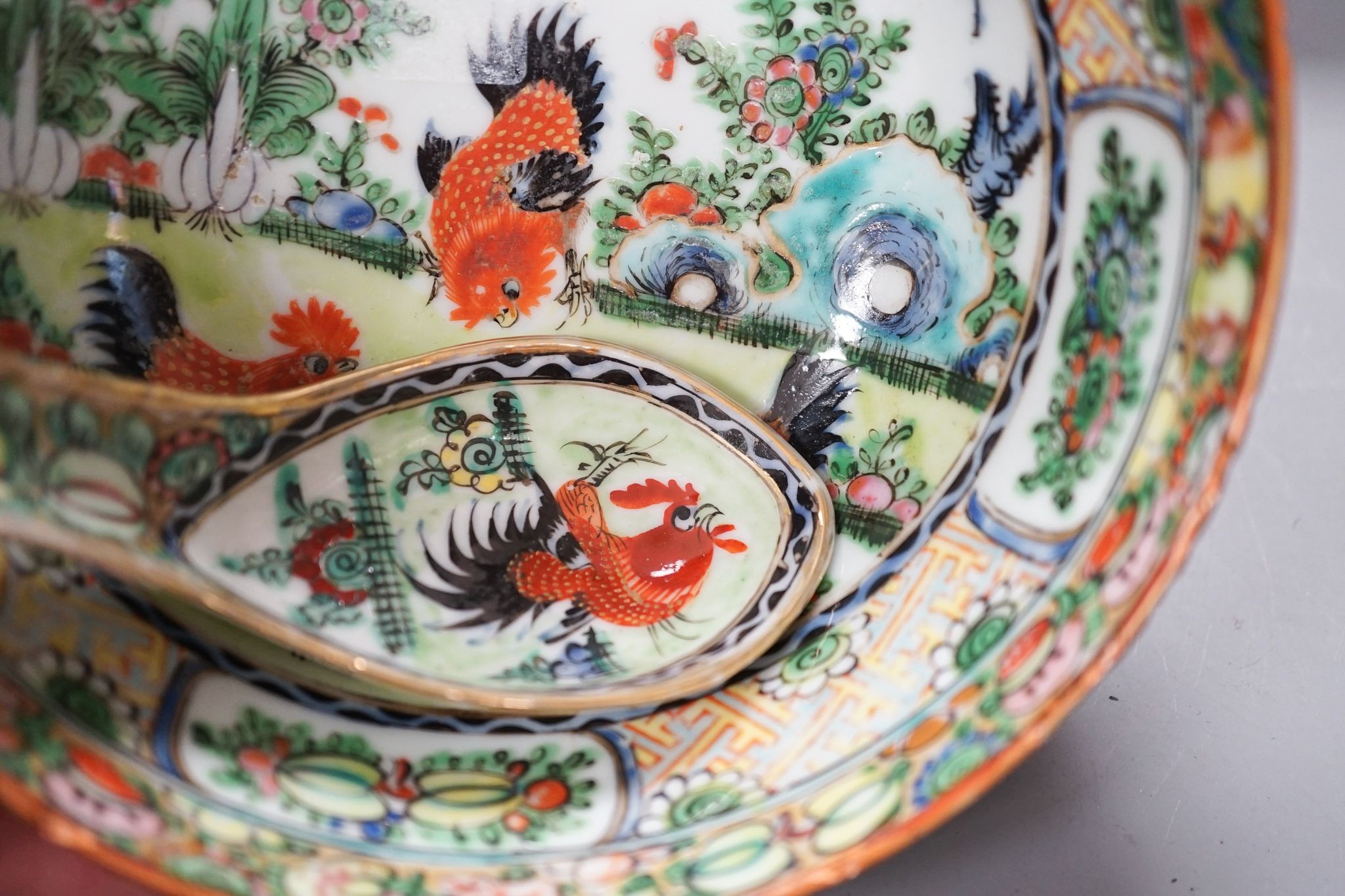 A Chinese famille rose box and cover, 9.7 cm diameter and a group of porcelain ‘chicken’ wares, Republic period